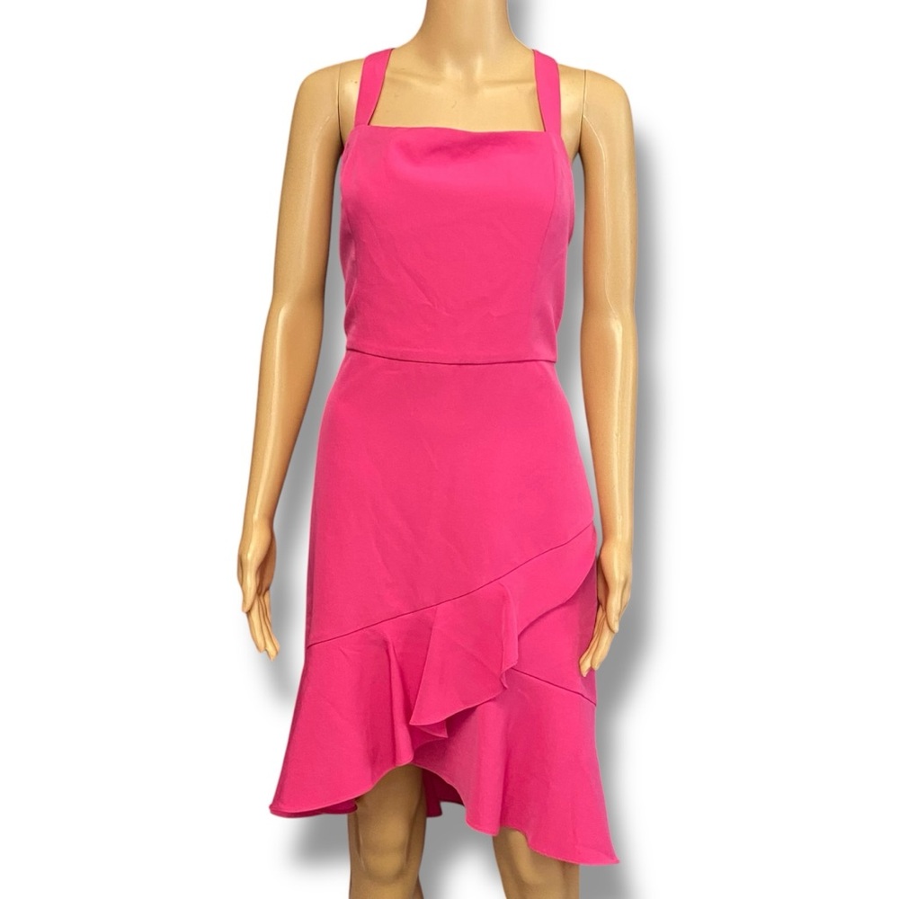 BCBGeneration Fuchsia Ruffle Midi Dress